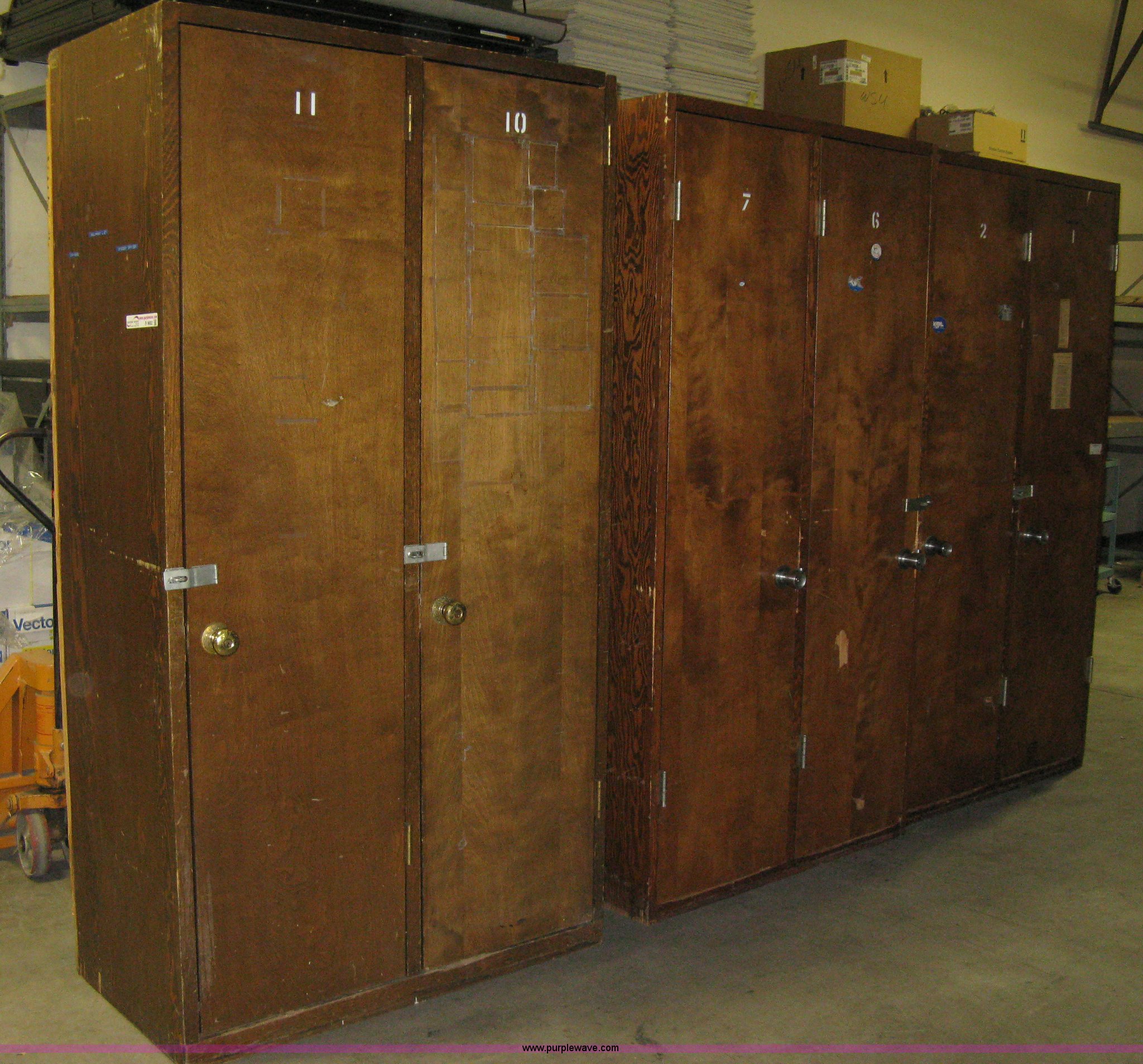 (3) wooden locker in Wichita, KS Item B9682 sold Purple Wave