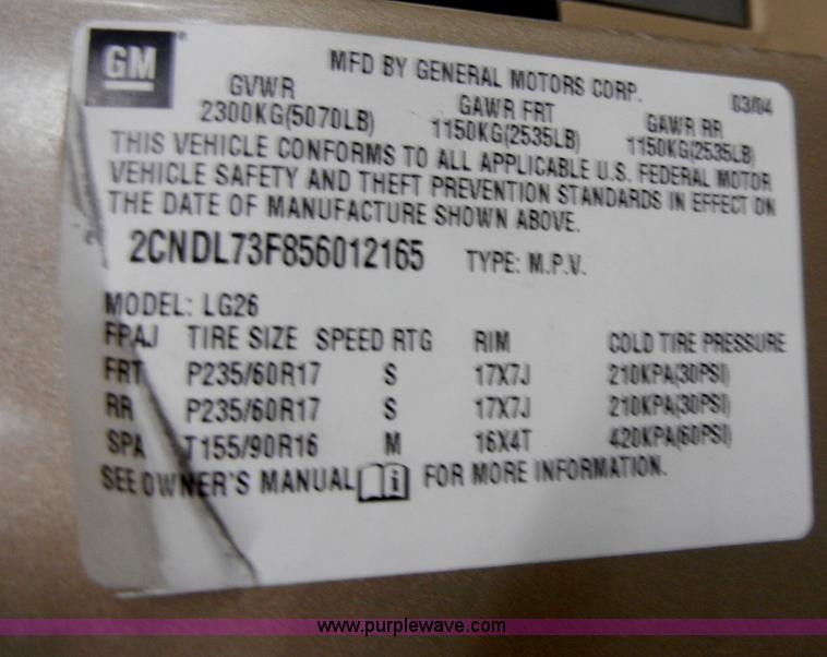 image for item A3449 2005 Chevrolet Equinox LT AWD SUV