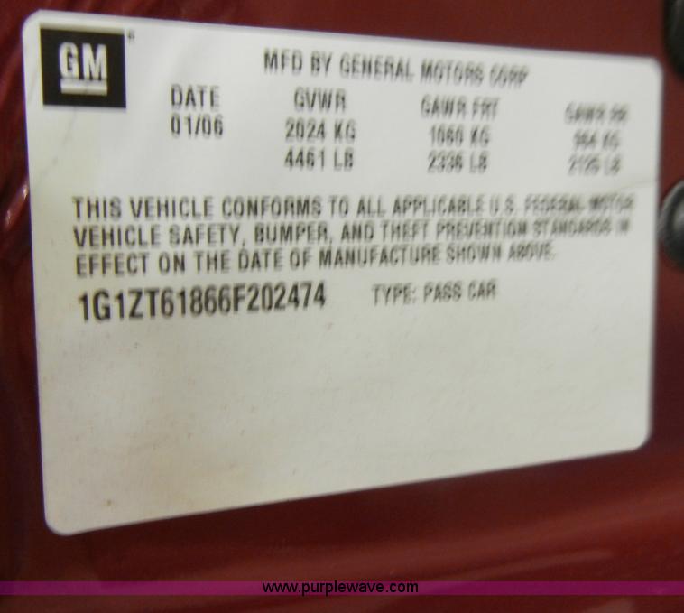 image for item A3452 2006 Chevrolet Malibu LT Maxx Non-repairable certificate, parts only