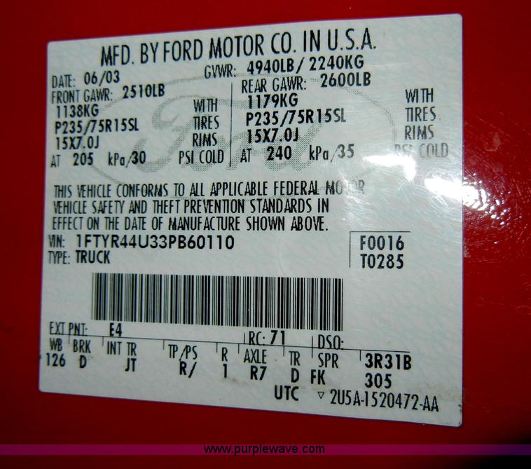 image for item A3454 2003 Ford Ranger Edge SuperCab pickup truck Non-repairable certificate, parts only