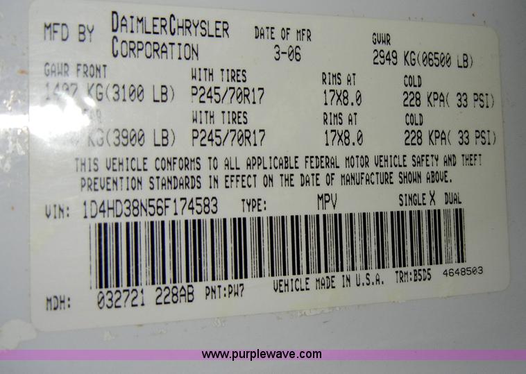 image for item A3455 2006 Dodge Durango SXT SUV Non-repairable certificate, parts only