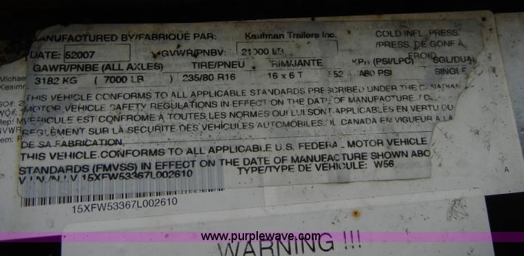 image for item A3435 2007 Kaufman 50' three car hauler