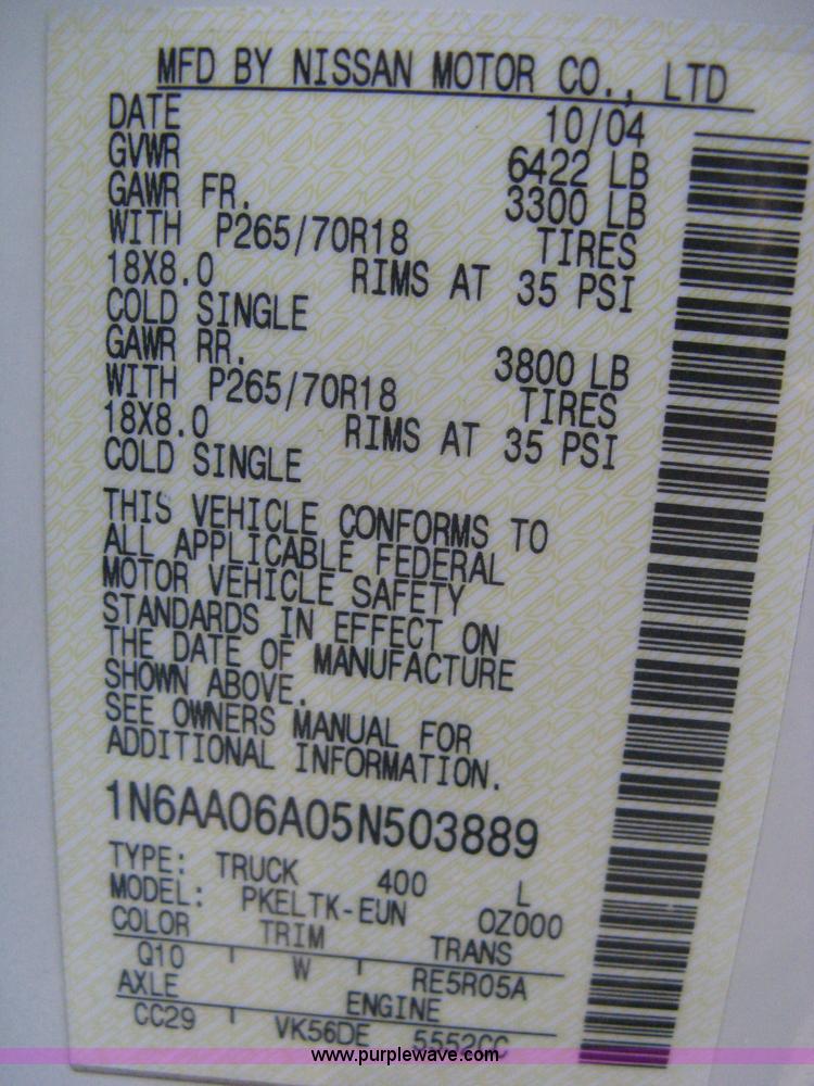 image for item A6040 2005 Nissan Titan SE king cab pickup truck