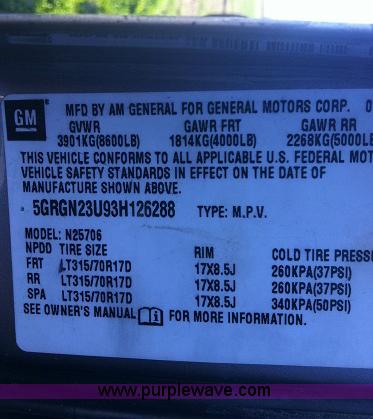 image for item B2169 2003 Hummer H2 SUV