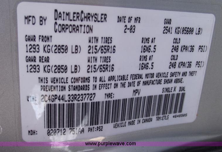 image for item B6116 2003 Chrysler Town & Country LX mini van