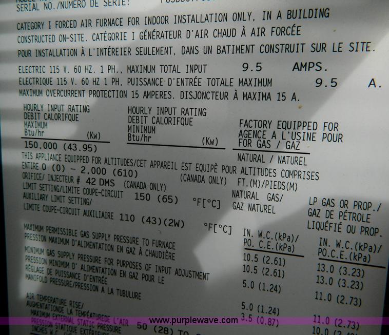 image for item C9483 2004 Ruud 150,000 BTU furnace