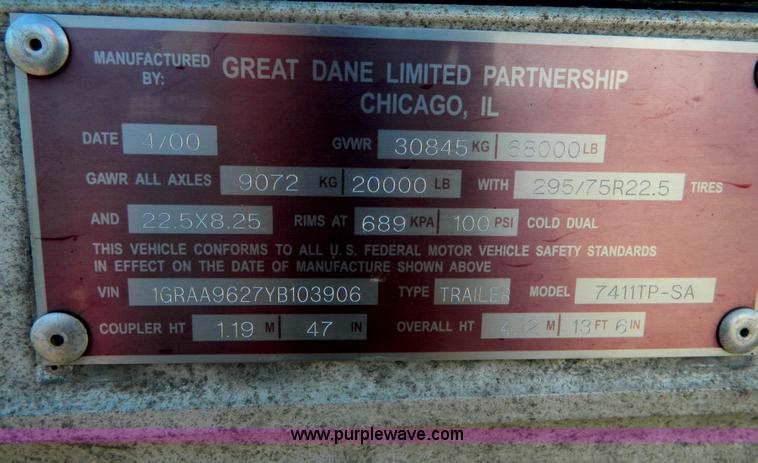 image for item D8762 2000 Great Dane box van trailer