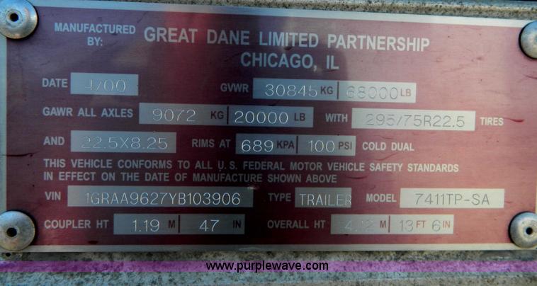 image for item D8762 2000 Great Dane box van trailer