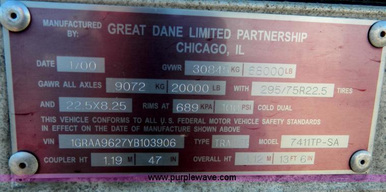 image for item D8762 2000 Great Dane box van trailer