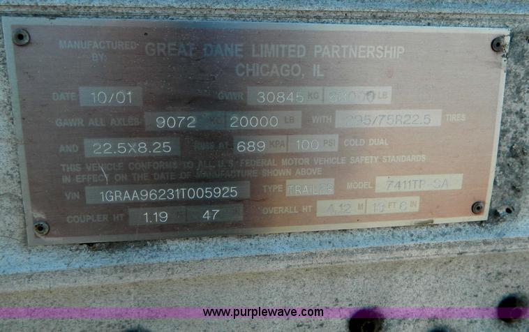 image for item D8765 2001 Great Dane box van trailer