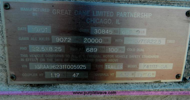 image for item D8765 2001 Great Dane box van trailer