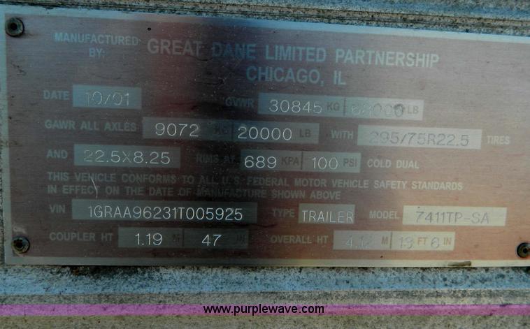 image for item D8765 2001 Great Dane box van trailer