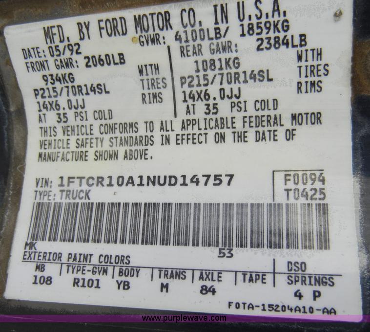 image for item A3457 1992 Ford Ranger XLT pickup truck