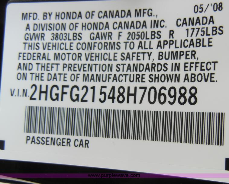 image for item A3461 2008 Honda Civic Si
