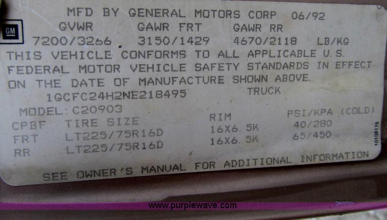 image for item B2593 1992 Chevrolet 2500 pickup truck with service bed