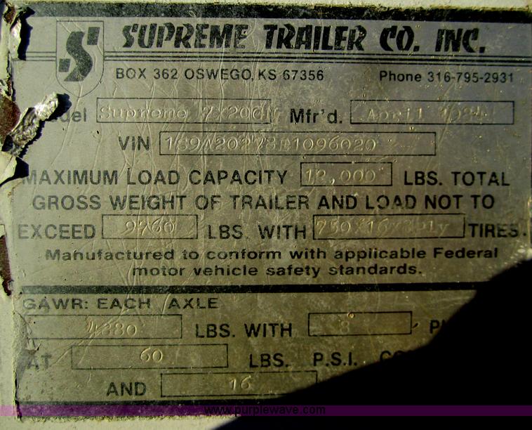 image for item B5624 1984 Supreme 28' gooseneck trailer