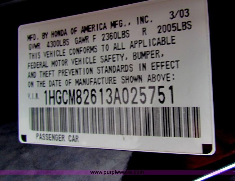 image for item B7053 2003 Honda Accord EX