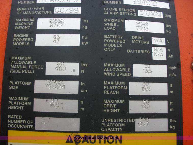 image for item A1864 2000 Snorkel TB60 boom lift