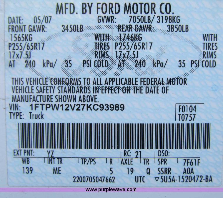 image for item A4928 2007 Ford F150 XLT pickup truck