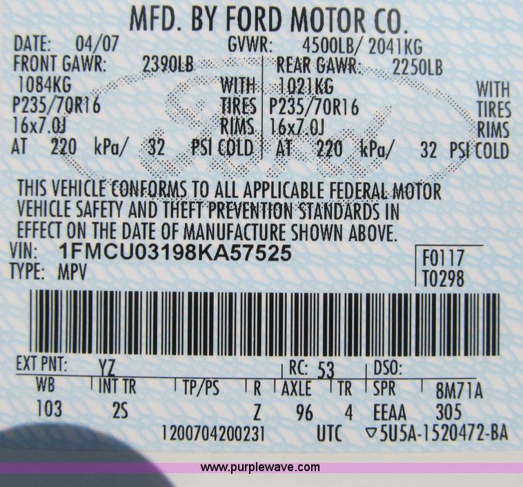 image for item A4929 2008 Ford Escape SUV