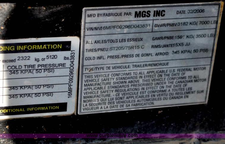 image for item A5855 2006 MGS generator trailer