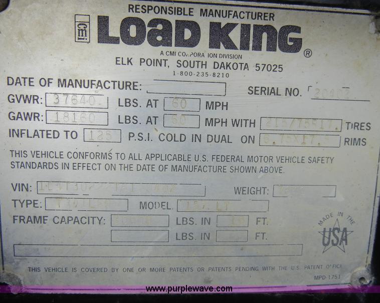 image for item A3473 1996 Load King 152LT tandem axle trailer