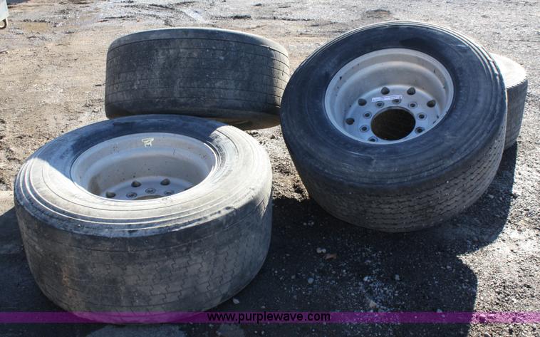 image for item H9544 (4) 455/55R22.5 tires and aluminum wheels