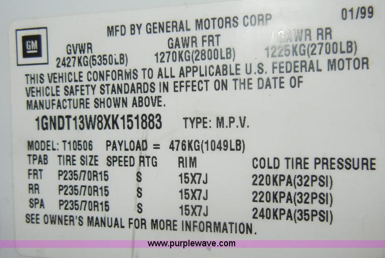 image for item A3470 1999 Chevrolet Blazer LS SUV