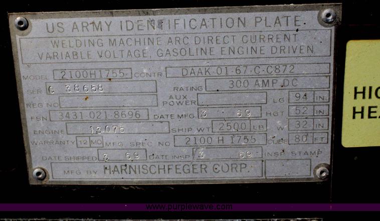 image for item A6974 Harnischfeger portable welder