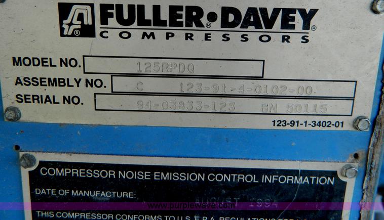 image for item D8746 1994 Fuller-Davey 125RPDQ compressor