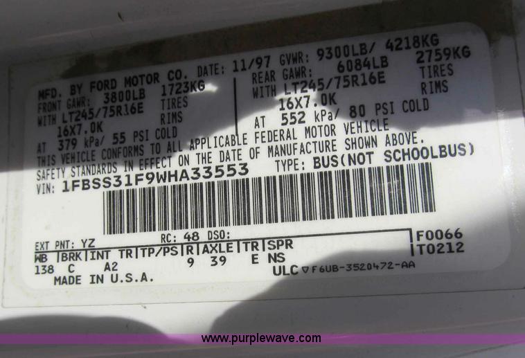 image for item B2605 1998 Ford E350 Custom service van