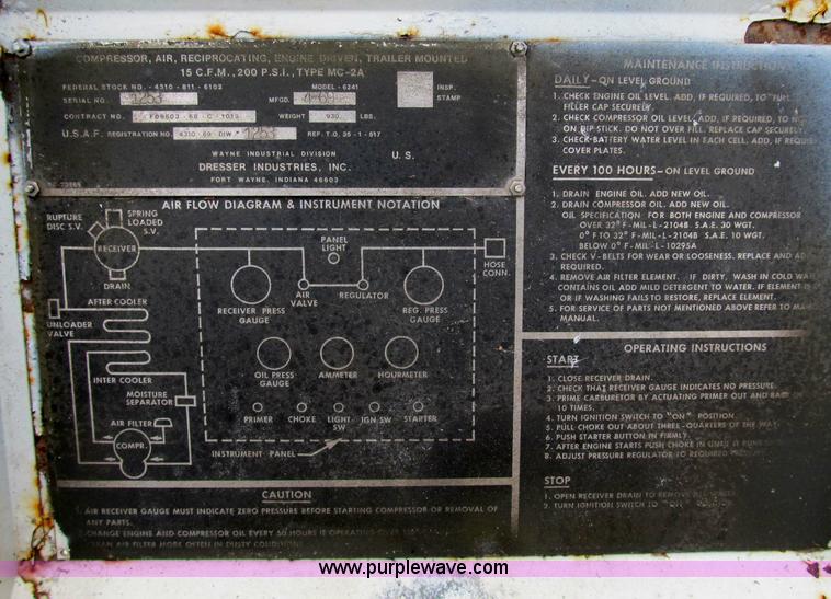 image for item B2609 1969 Dresser military grade air compressor