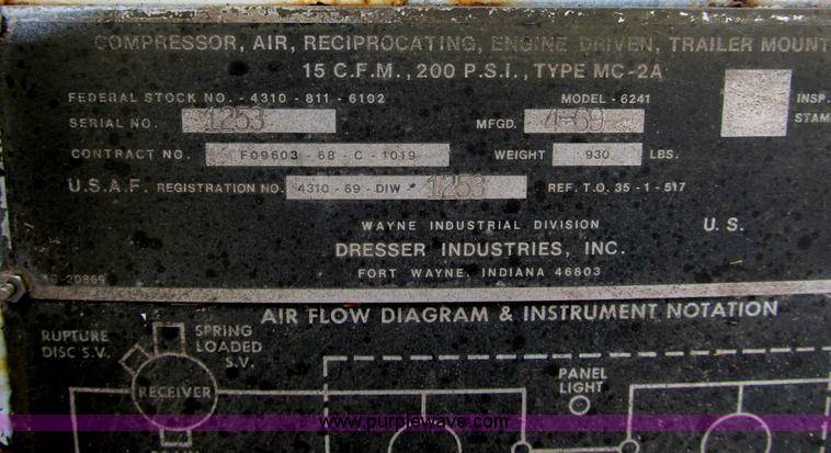 image for item B2609 1969 Dresser military grade air compressor