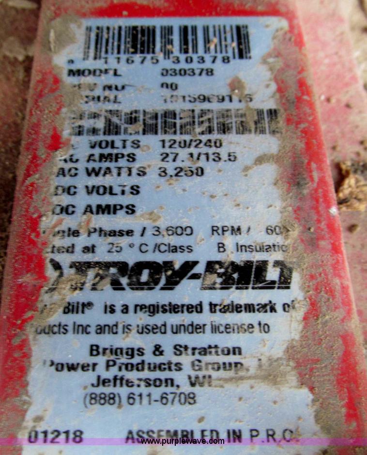 image for item J9279 Troy-bilt 3500 generator