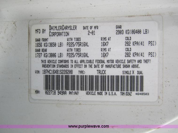 image for item B5647 2001 Dodge Ram 1500 pickup truck