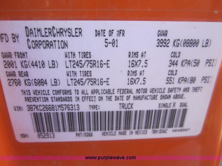 image for item B5656 2001 Dodge Ram 2500 pickup truck
