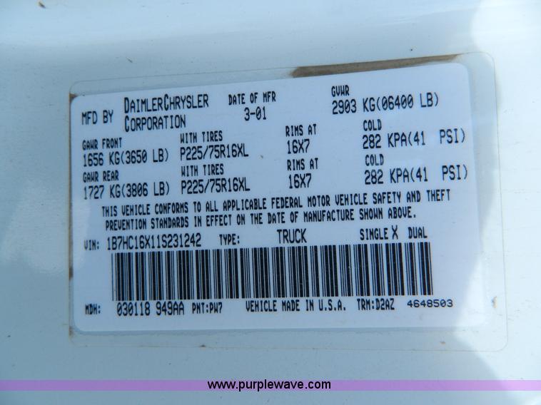 image for item D8834 2001 Dodge Ram 1500 pickup truck