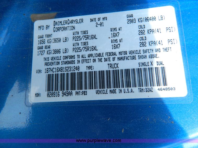 image for item D8836 2001 Dodge Ram 1500 pickup truck