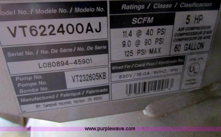 image for item I9572 1994 Campbell Hausfeld VT622400AJ upright air compressor