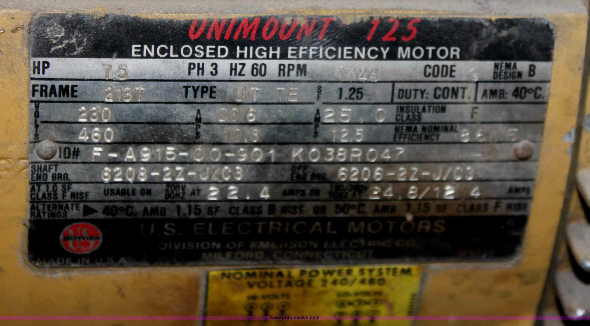 US Motors FA91500901 electric motor in Topeka, KS Item B8980 sold