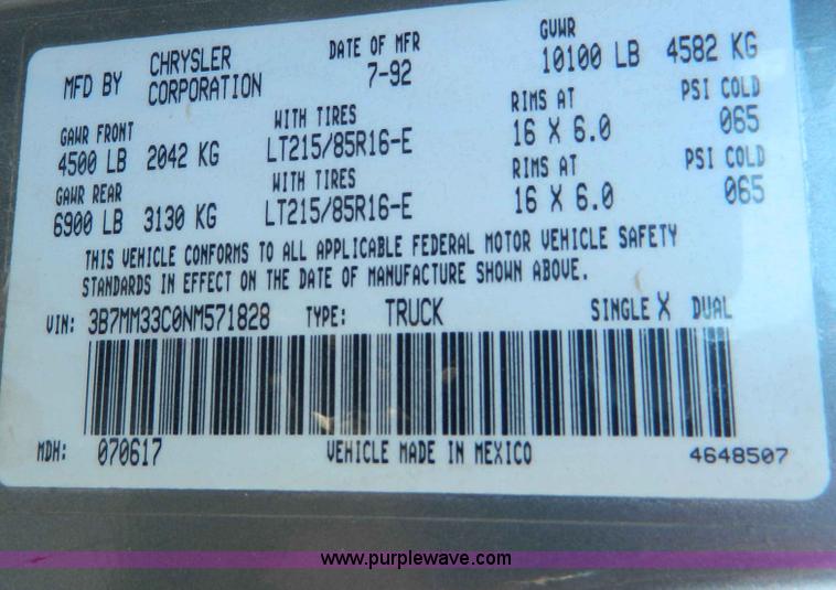 image for item D8846 1992 Dodge Power Ram 3500 club cab pickup truck