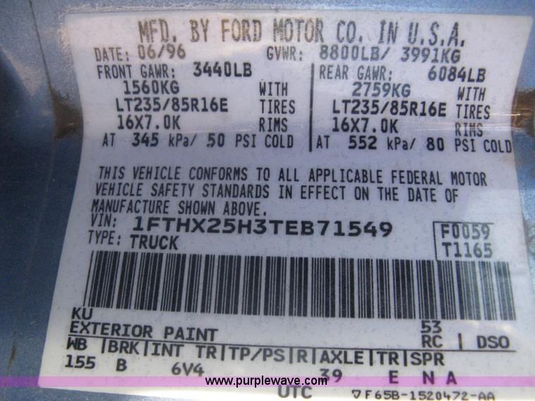 image for item A6068 1996 Ford F250 XL supercab pickup truck