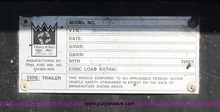 image for item A6769 1999 Trail King 26' end dump trailer