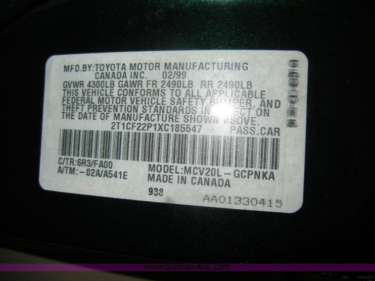 image for item C4087 1999 Toyota Solara SE Non-repairable certificate, parts only
