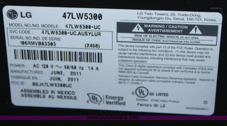 image for item A7318 LG 47" flat panel television