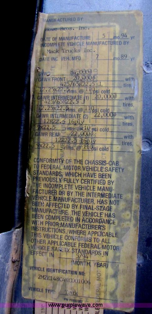 image for item B6190 1989 Mack DMM690EX dump truck