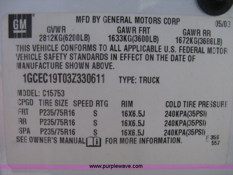 image for item A6073 2003 Chevrolet Silverado 1500 extended cab pickup