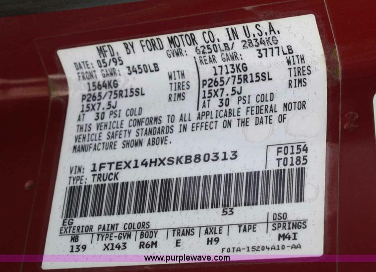 image for item A6996 1995 Ford F150 XLT SuperCab pickup truck