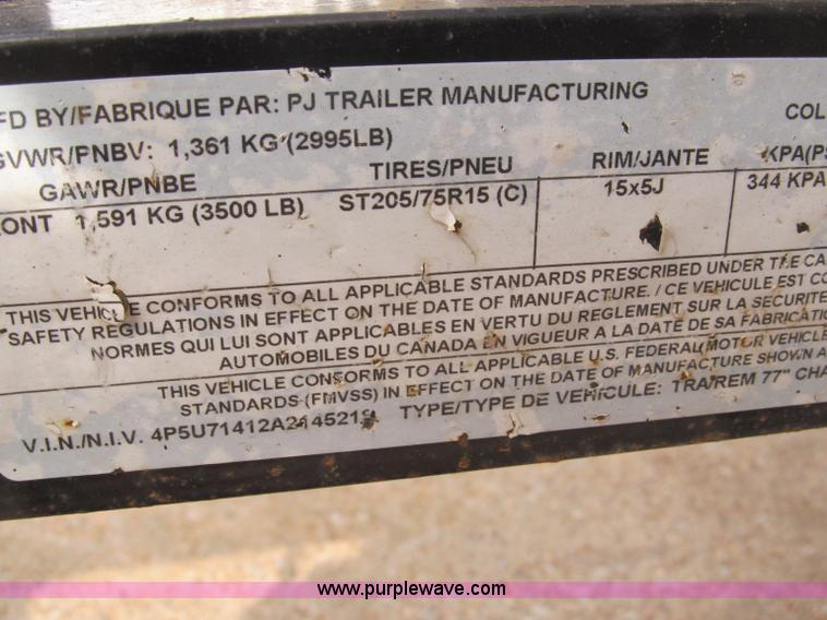 image for item B5108 2010 PJ 7714 14' single axle utility trailer