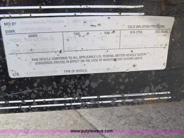 image for item B5109 2011 Texas Bragg 18' double axle utility trailer